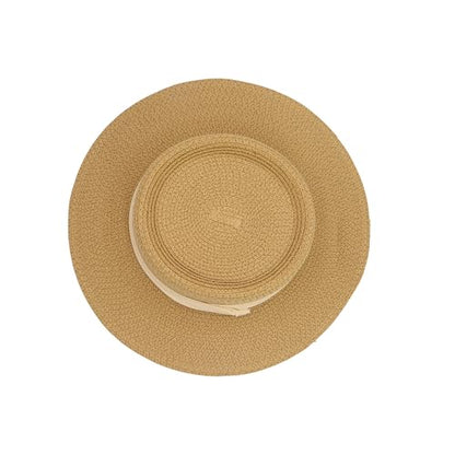 Straw Sun Hat Wide Brim Panama Boater Hat for Women & Men - Lightweight Foldable Summer Beach Hat for Vacation - color: Beige