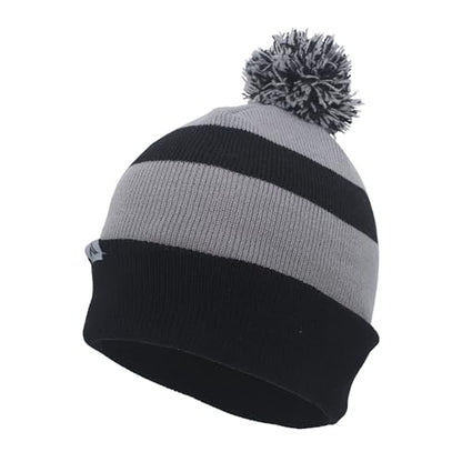 Pacific Headwear Unisex Adult Pacific Headwear Knit Fold Over Pom-pom Beanie - color: Black/Silver/Black, size: One Size