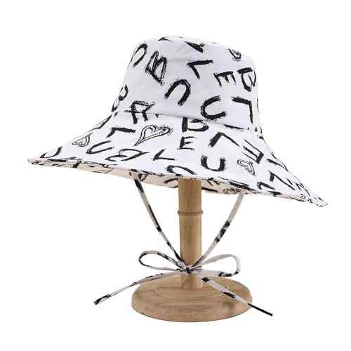 Women's Wide Brim Sun Hat Foldable Fisherman Hat Summer Hat for Beach Travel Outdoor Fashion Lightweight Packable Cap - color: Alphabet White
