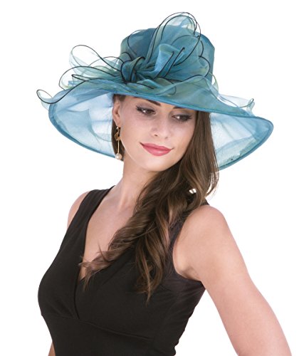 SAFERIN Women's Organza Church Fascinator Bridal Tea Party Wedding Hat - color: New-peacock Blue Bow