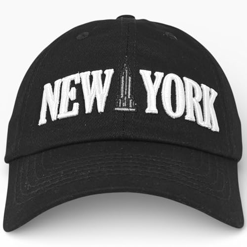 E BY ELIDAN New York Hat, Embroidered Cotton Dad Hat, Adjustable NYC Cap - color: Black