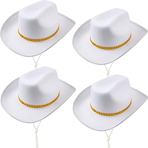 4 Pack Pinch Front Cowboy Hat Novelty Western Cowboy Cowgirl Hat for Adult Halloween Cosplay Dress up - color: White