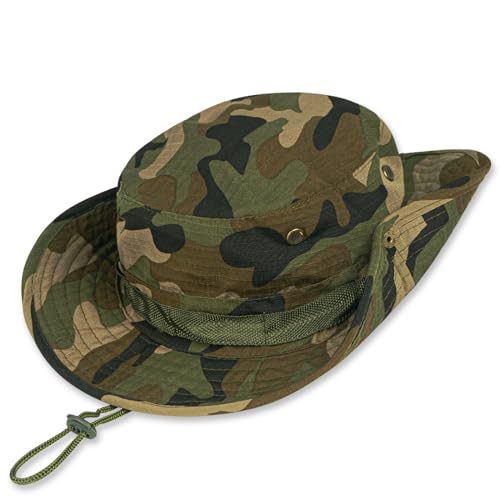 Sun Hats for Men Women Bucket Hat UPF 50+ Boonie Fishing Safari Hat - color: Jungle Camo