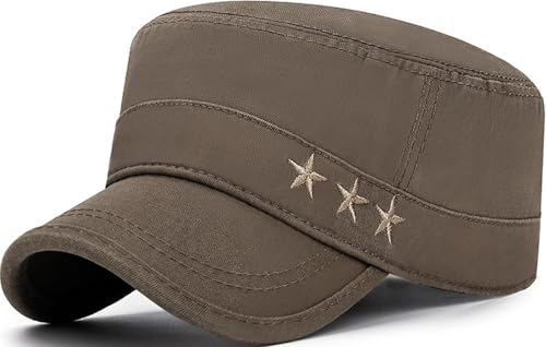 Cadet Hat Flat Top Hats Army Military Caps for Men Women - color: Brown 7