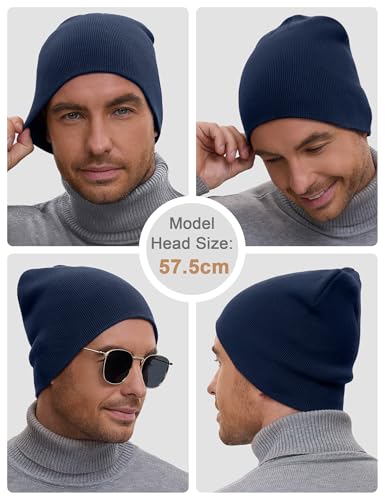 vidsel 100% Cotton Beanie Hat for Men Women, Soft Cuffless Knit Skull Cap - color: 1pc-navy Blue
