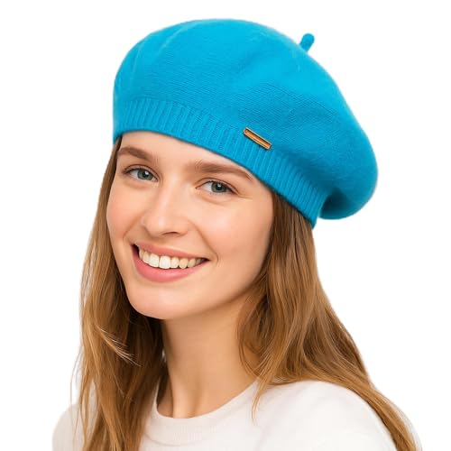 Yanmucy Beret Hat Women Girl, Fluffy Knitted French Beret Warm Classic Beanie Hats Cap for Ladies Men Winter Autumn - color: Blue