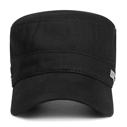 Men's Military Cadet Hat Flat Top Newsboy Cap - color: Black