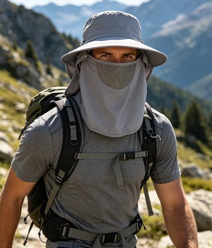 Men Sun Hat Outdoor Foldable Wide Brim Bucket Hats with Neck Flap for Summer Beach Fishing Hiking