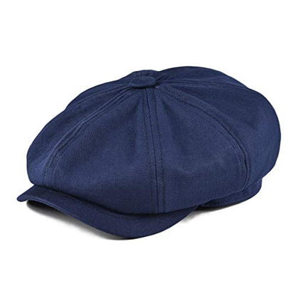 BOTVELA Men's Newsboy Flat Cap 100% Cotton Cabbie Hat - color: Navy, size: 7 3/8