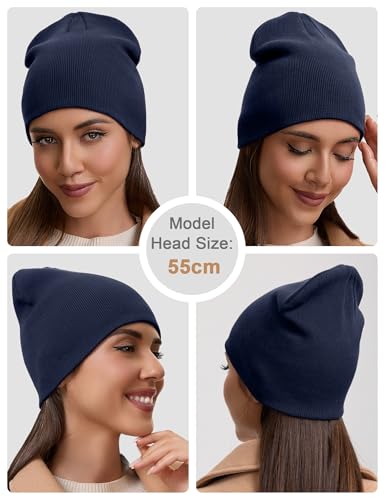 vidsel 100% Cotton Beanie Hat for Men Women, Soft Cuffless Knit Skull Cap - color: 1pc-navy Blue