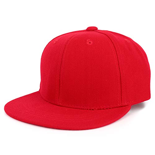 Armycrew Youth Kid's Solid Color Flat Bill Snapback Baseball Cap - color: Red