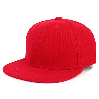 Armycrew Youth Kid's Solid Color Flat Bill Snapback Baseball Cap - color: Red