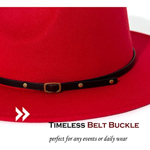 Lisianthus Women Belt Buckle Fedora Hat - color: Red