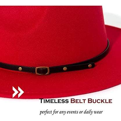 Lisianthus Women Belt Buckle Fedora Hat - color: Red