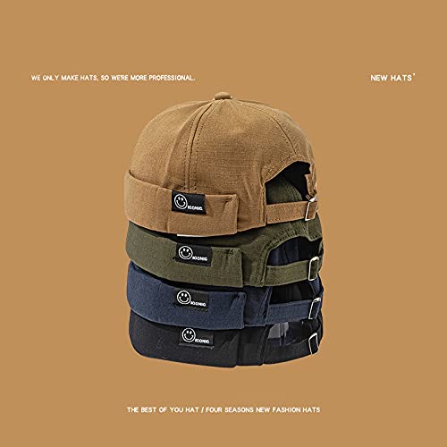 Men Hats Docker Cap Hats Beanie Sailor Cap Worker Hat Rolled Cuff Retro Brimless Hat with Adjustable (MP113-Black)