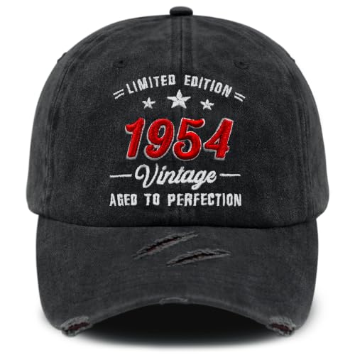 3D Embroidered Birthday Vintage Baseball Cap for Men Women, Washed Distressed Classic Cotton Adjustable Ideal Hat - color: 1954 Year