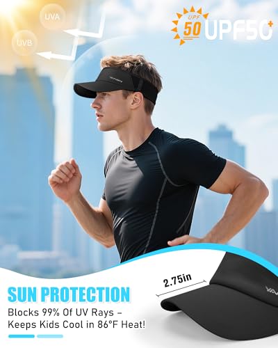 Sports Sun Visor Hats for Women Men Lightweight Breathable Cooling Stretchy Visors Foldable UPF 50+ for Running Tennis Golf - color: Black