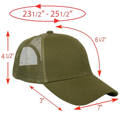 Falari Trucker Hat Baseball Cap Structured Plain Design 6 Panel, Adjustable Size - color: 2pk Black & Army Green