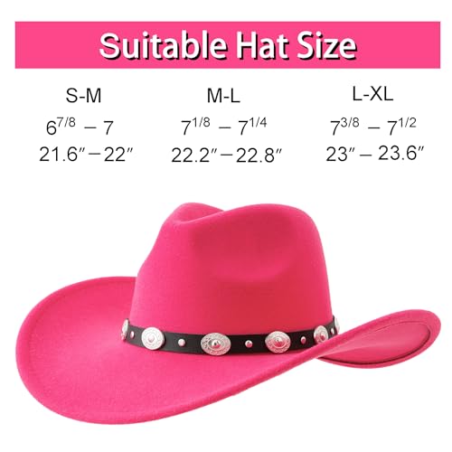 Lanzom Women Men Felt Wide Brim Western Cowboy Hats Belt Buckle Panama Hat - color: Rose, size: Large-X-Large