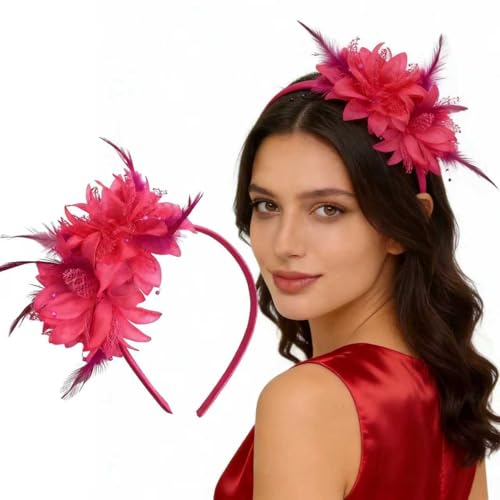 Fascinators for Women Ribbon Feather Tea Party Headwear - color: Magenta
