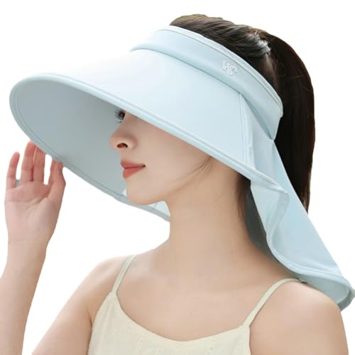 Sun Visor Hats for Women Wide Brim UPF 50+ UV Sun Protection Visor Hats Casual Adjustable Roll up Summer Beach Caps - color: B-blue