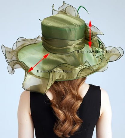Women Organza Derby Hat Fascinator Tea Party Wedding Church Derby Hat Fascinator Hats Dual-use - color: 02f Green