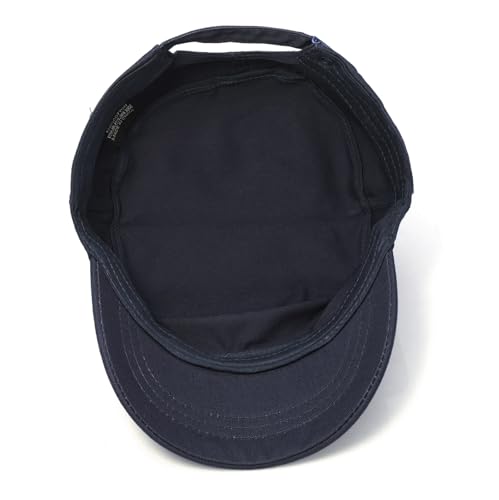 Unisex Flat Top Military Cadet Cap Outdoor Sun Hat - color: Square Label Navy Blue