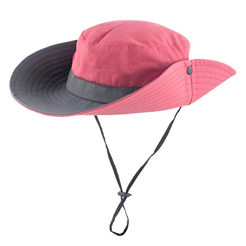 Muryobao Women's Ponytail Sun Hat UV Protection Foldable Mesh Wide Brim Beach Fishing Hat - color: Watermelon Red