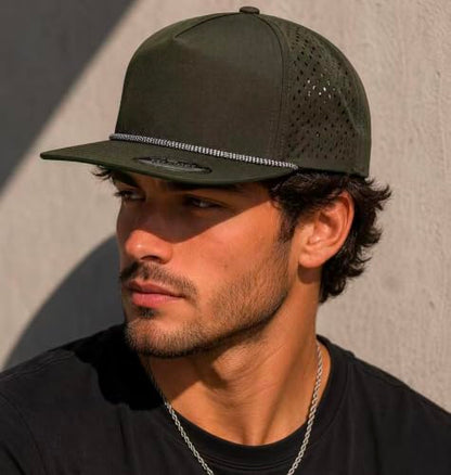 Plain 5 Panel Unstructured Golf Cap with Rope Snapback - color: Red