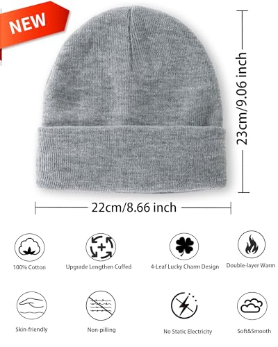 100% Cotton Beanie Lengthen Cuffed Beanies Knit Winter Hats Unisex - color: 1-light Grey