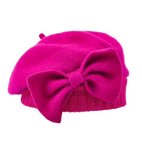 Century Star Lady French Beret Hats for Women Chic Wool Beret for Adults Fashionable Winter Warm Cap Beanie Hats - color: Rose Red