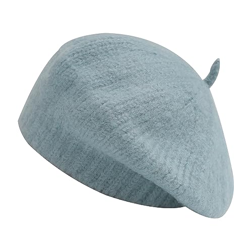 ZLYC Women French Beret Hat Winter Knitted Stretchable Beret Artist Cap - color: Plain Blue