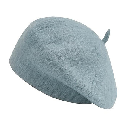ZLYC Women French Beret Hat Winter Knitted Stretchable Beret Artist Cap - color: Plain Blue