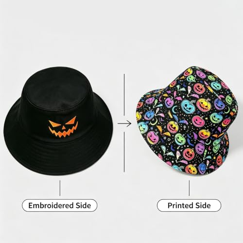 Summer Reversible Bucket Hat - Packable Cute Pineapple Sun Hat for Beach, Golf, Fishing, Travel, Outdoor for Women Men - color: Halloween