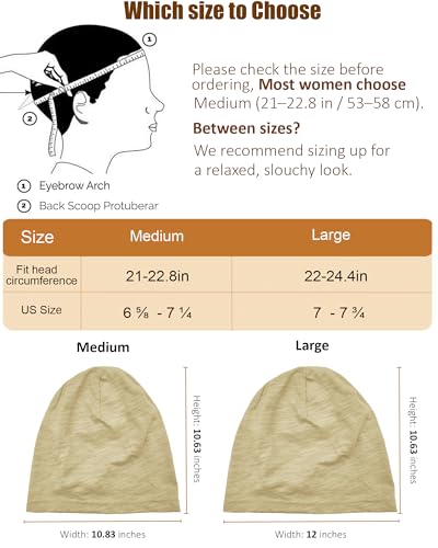100% Cotton Thin Summer Slouchy Beanie Hat for Women Men Chemo Cap - color: 1pc Light Khaki, size: Medium