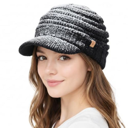 TOP-EX DryKnit Waterproof Visor Beanie for Women, Fleece Lined Winter Hat - color: Black