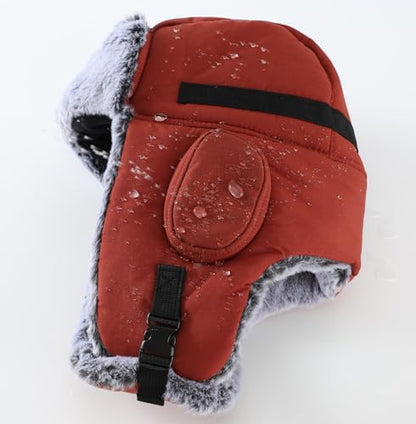 Connectyle Men's Trapper Hat with Faux Fur Linning Eskimo Windproof Winter Warm Hats Ushanka Hunting Hat - color: Reddish Brown