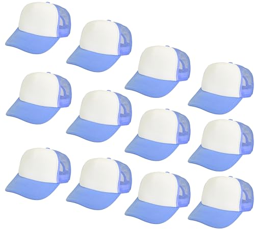Gelante 12 Pcs Sublimation Blank Trucker Hats - 5 Panel Mesh Snapback Baseball Cap Bulk - color: Whitelightblue