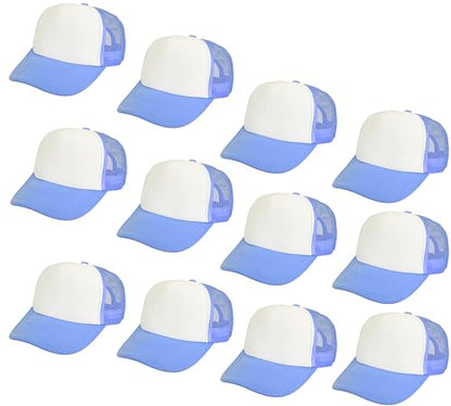 Gelante 12 Pcs Sublimation Blank Trucker Hats - 5 Panel Mesh Snapback Baseball Cap Bulk - color: Whitelightblue