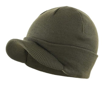 Home Prefer Men's Winter Beanie Hat with Brim Warm Double Knit Cuff Beanie Cap Watch Radar Hat - color: Army Green