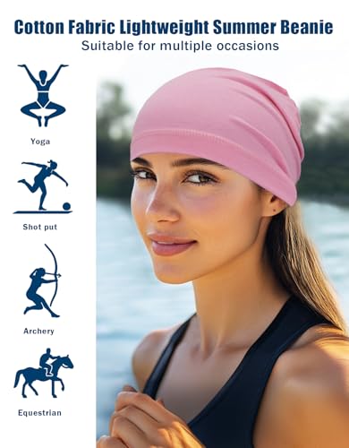 Cotton Skull Caps Lightweight Summer Beanie Hat Thin Sleep Sleeping Hats Chemo Caps Running Helmet Liner - color: Black & Pink