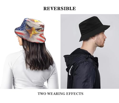 Bucket Hat Beach Sun Hat Fishing Hat for Women Men, Summer Outdoor Travel Packable Fisherman Hat - color: American Flag Eagle