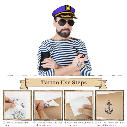dodowin Captain Sailor Hat Set for Women Men, Yacht Rock Party Costume 4pcs - style: Purple Captain Hat Set