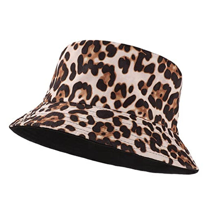 Umeepar Unisex Reversible Packable Bucket Hat Sun Hat for Men Women - color: Leopard Print Beige
