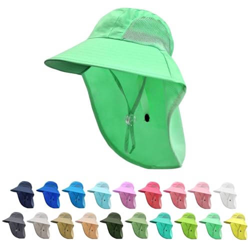 Rosoz Kids Sun Hat with Neck Flap UV Protection Summer Toddler Beach Hat Unisex Ponytail Hat Wide Brim Fishing Hat - color: 1pack-light Cyan Green