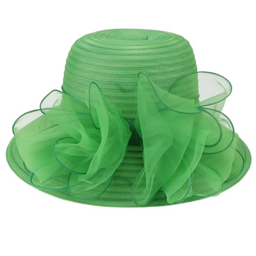 DRESHOW Lady Derby Dress Church Bowler Cloche Hat Bowknot Organza Bridal Cap for Wedding - color: 1 Pack: Green