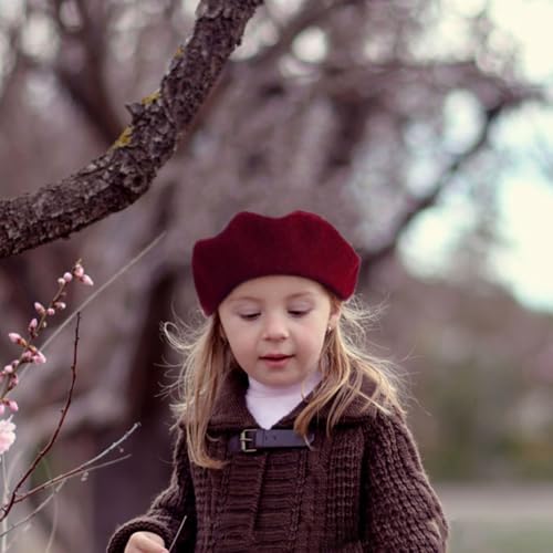 Wheebo Berets for Kids Wool French Beret Hats Artist Painter Hats for Little Girls Boys Solid Color Style - color: Burgundy