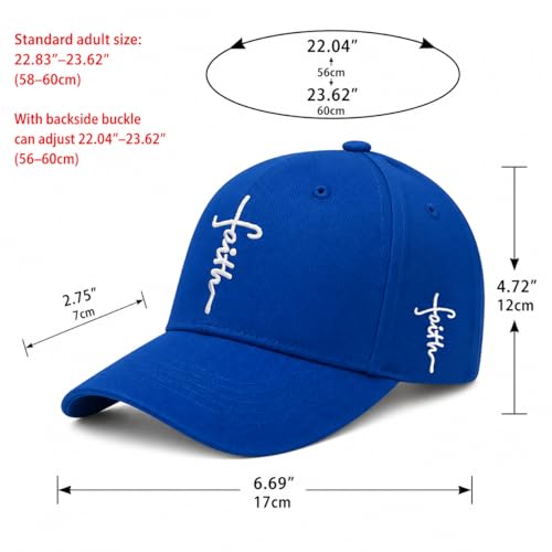 Christian Faith Cross Hats, Embroidered Baseball Caps for Men & Women - color: Blue