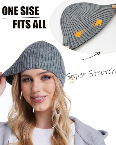 Wool Knit Beanie Hats for Men Women,Cuffless Winter Skull Caps - color: 1-light Grey