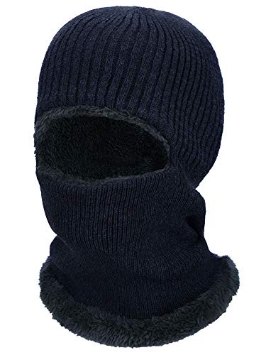 Balaclava Knitted Warmer Windproof Hat Covering Face for Men Women Fleece Outdoor Sports - color: Navy Blue, size: Large
